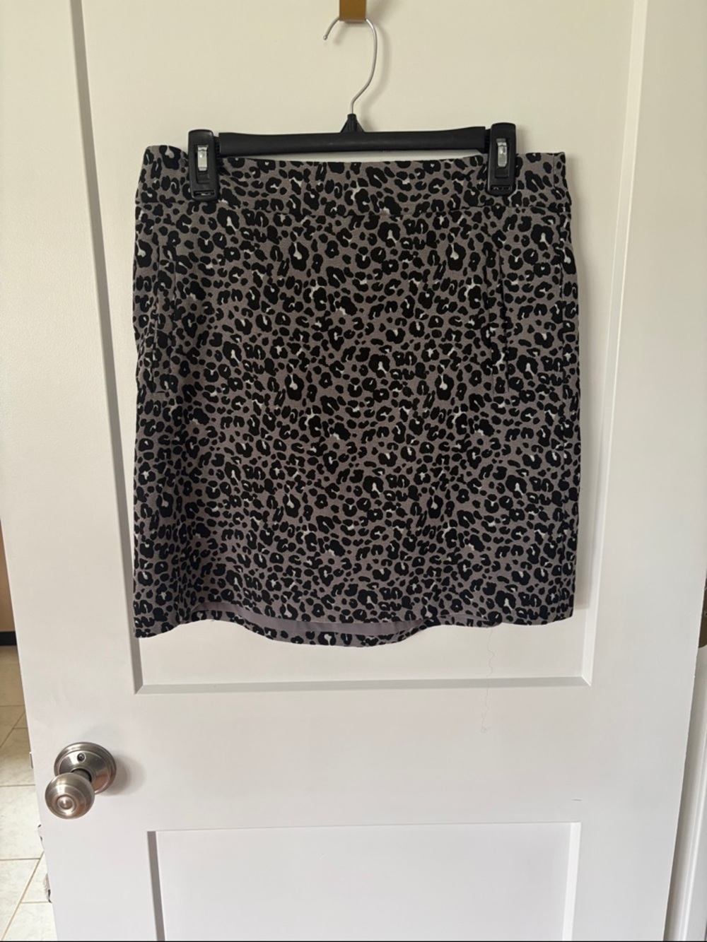 LOFT Gray and Black Leopard Print Mini Skirt
